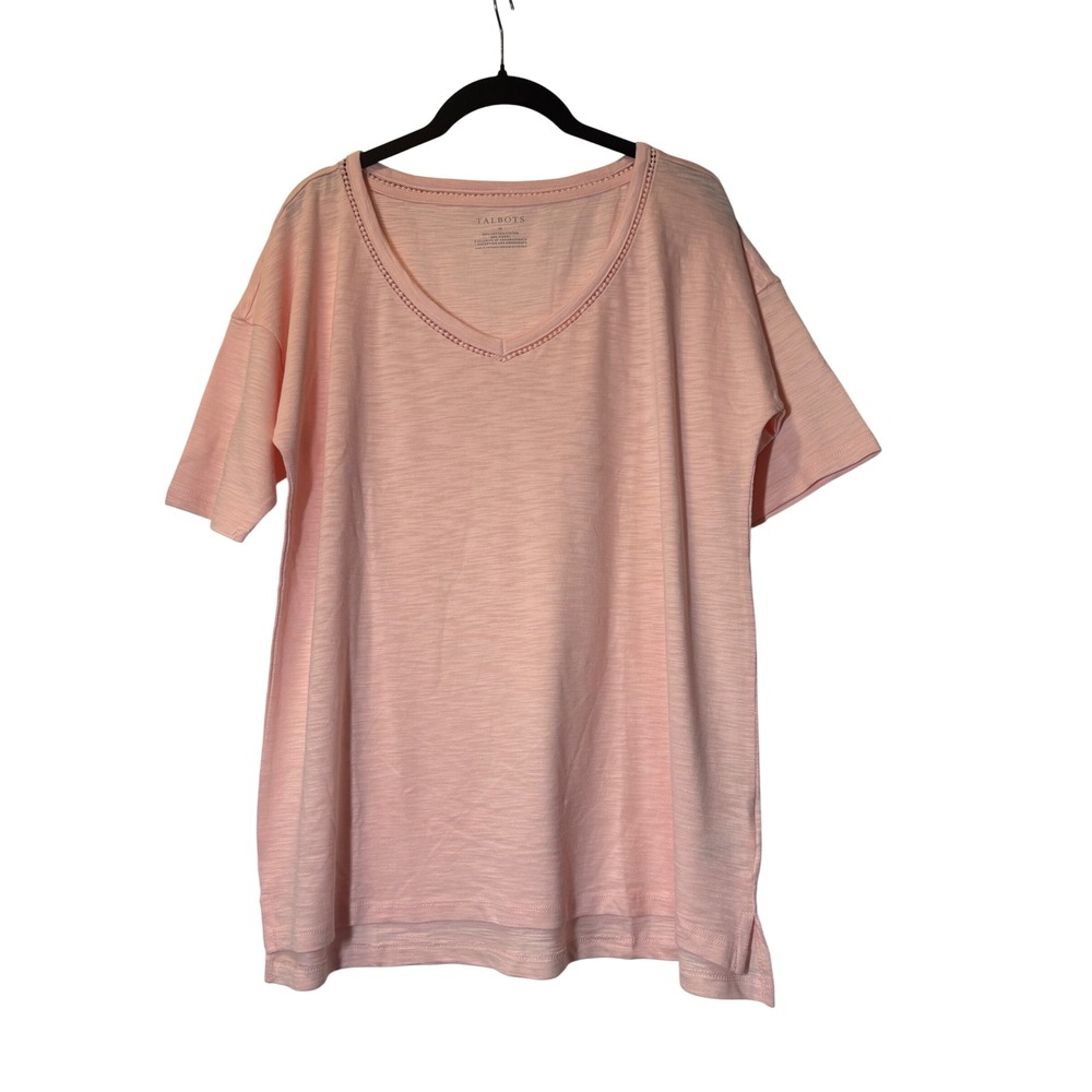 Talbots NWT Womens Pink Slub Cotton Modal V-Neck T-Shirt Size M